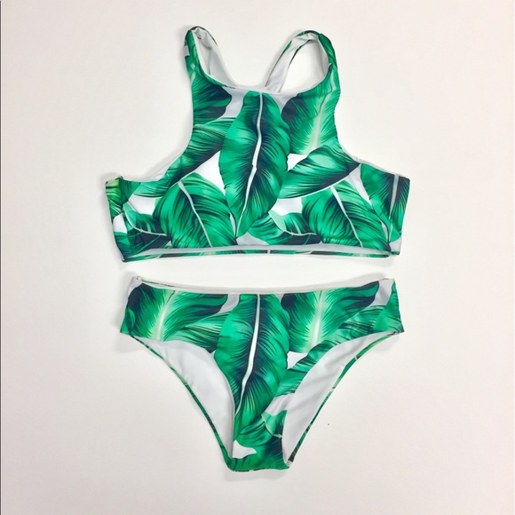 Green leaf print bikini set sw238 - Picture 3 of 5